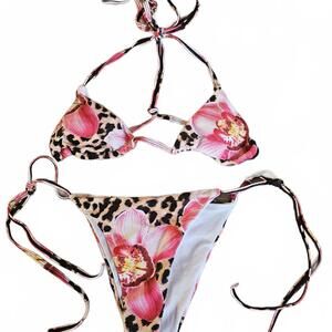 Floral and Leopard Print Two-Piece Bikini Swimwear